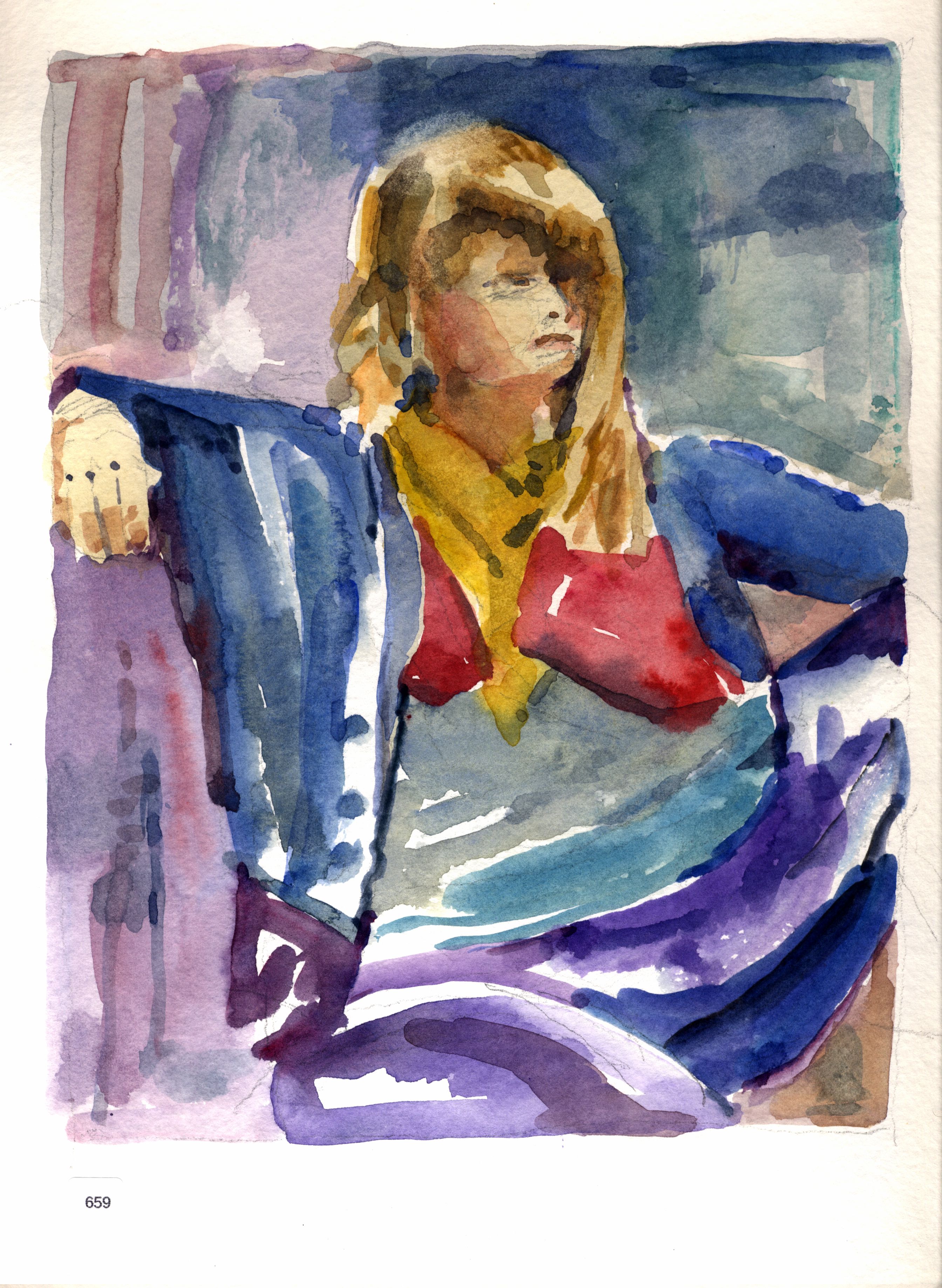 Woman reclining indoors