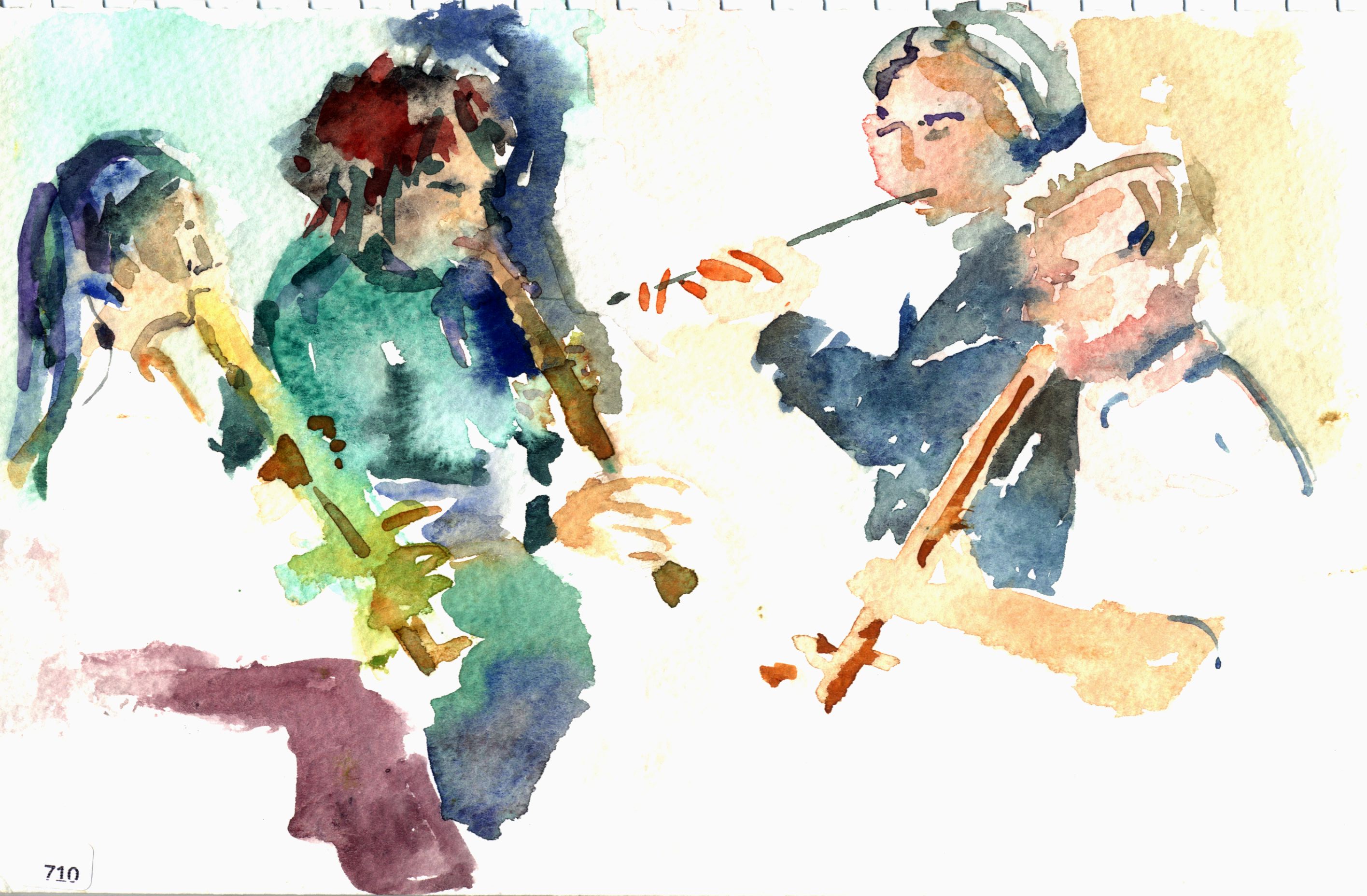 Group of musicians playing wind instruments.