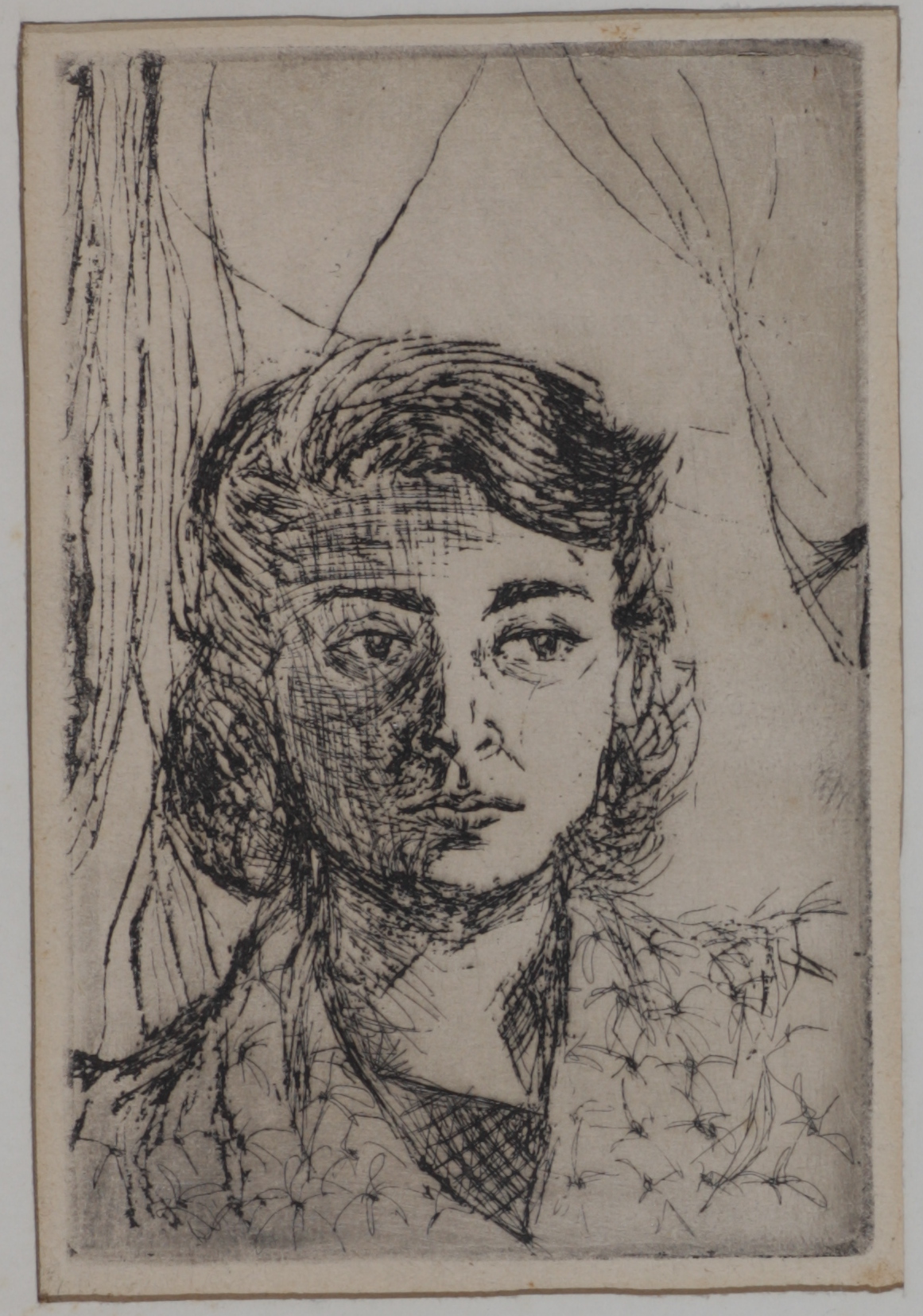 Etching of woman’s face
