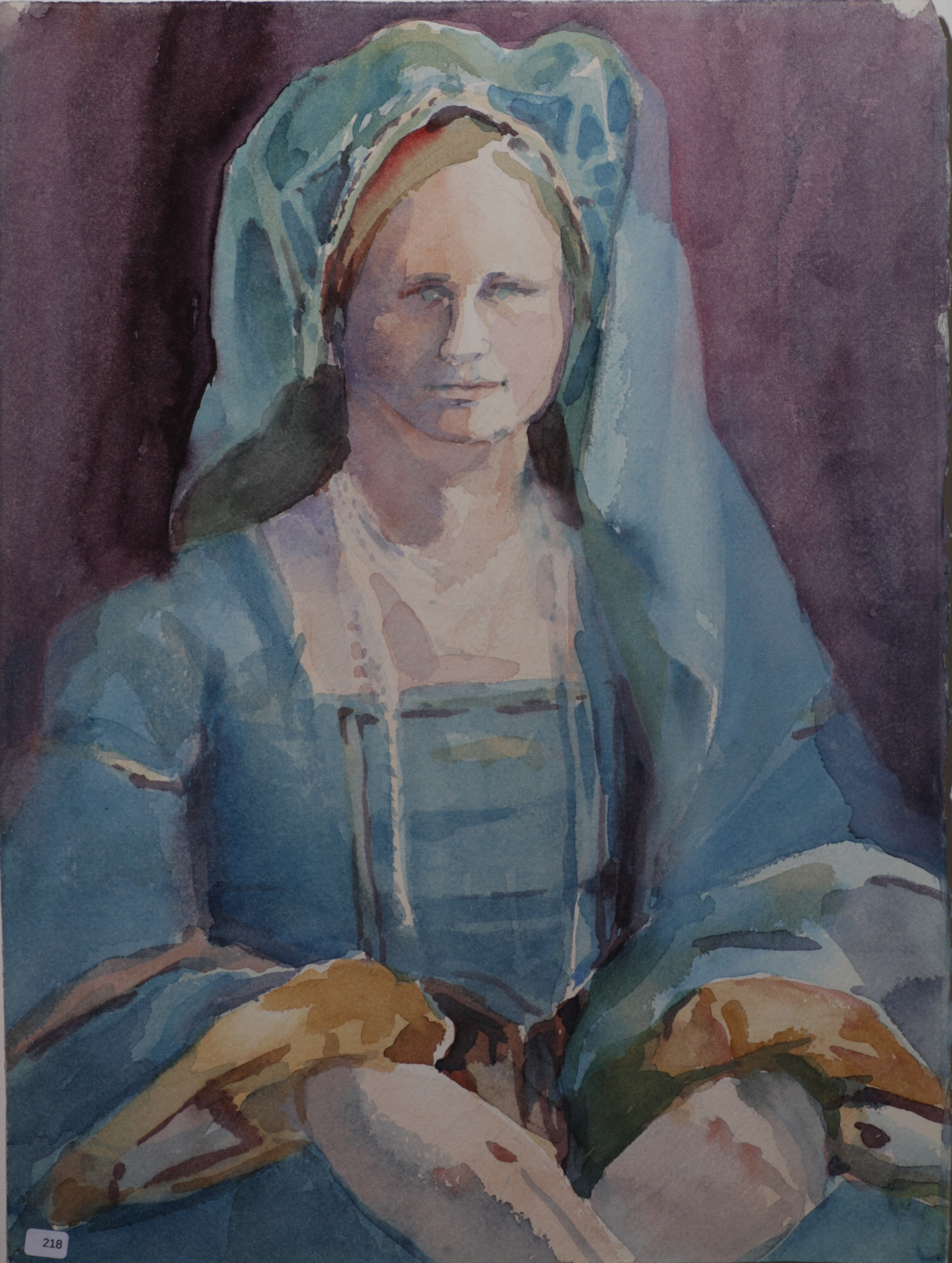 Woman in old-fashioned blue costume