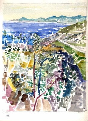 View over coastline and sea