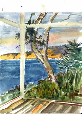 Water and trees seen from porch