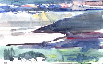 Maui, Abstract coastal scene with dark blue-gray surf and shoreline bands.