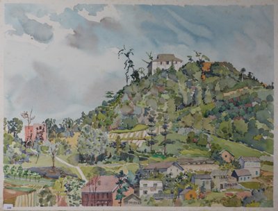 Picturesque houses on wooded hill
