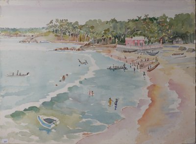 Beach, boats, bathers. India?