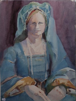 Woman in old-fashioned blue costume