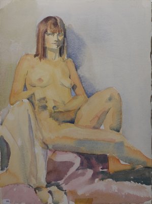 Nude woman on draped chair