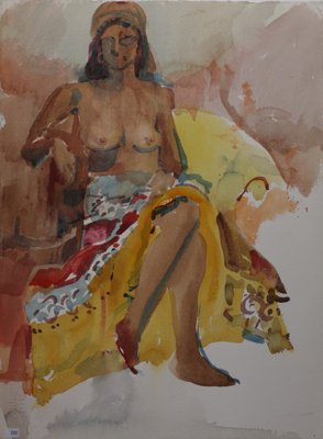 Woman seated, topless