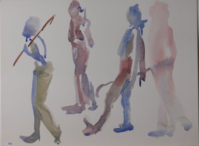 Motion study: 4 figures with cane or?