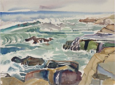 Waves and rocky coast (La Jolla? Point Loma?)